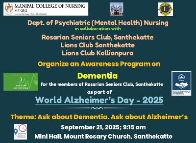 World Alzheimer’s Day at Mount Rosary, Santhekatte on Sep 21